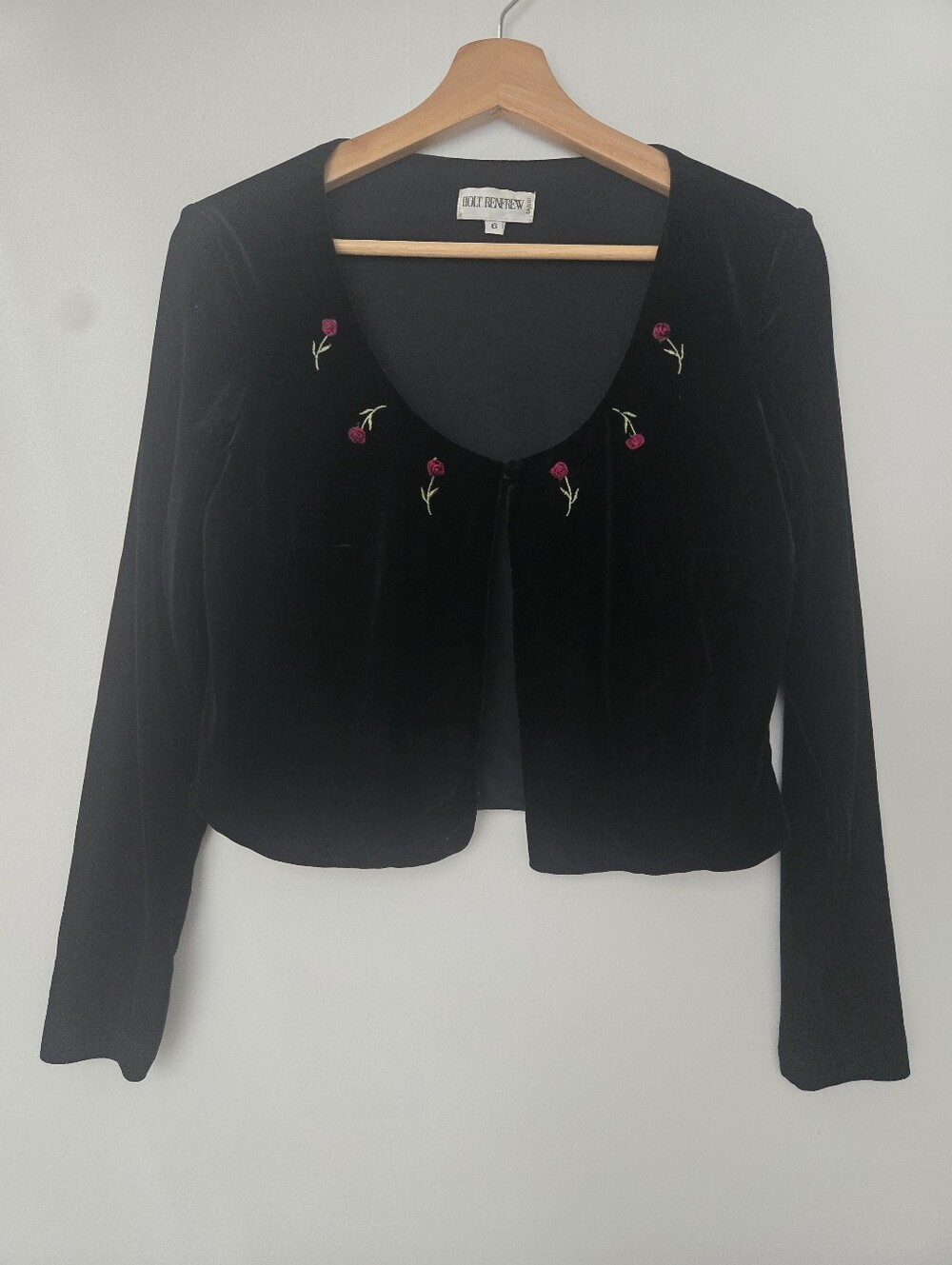 Holt Renfrew Black Velvet Embroidered Cropped Cardigan – Size 6